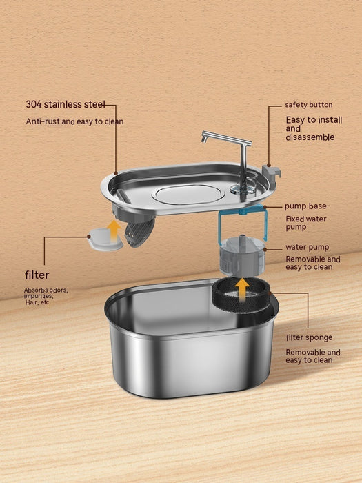 Pet Water Feeder Stainless Steel Antibacterial Water Purification