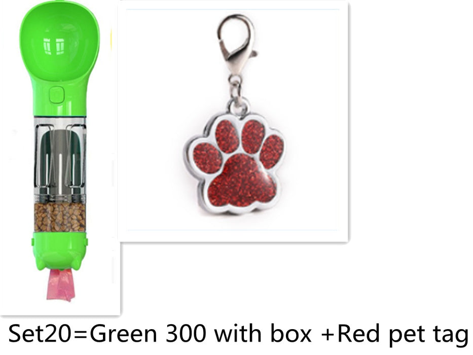 Dog Water Bottle 4 in 1 Portable Pet Water Bowl Dispenser with Dog Whistle, Pet Travel Water Cup with Food Container