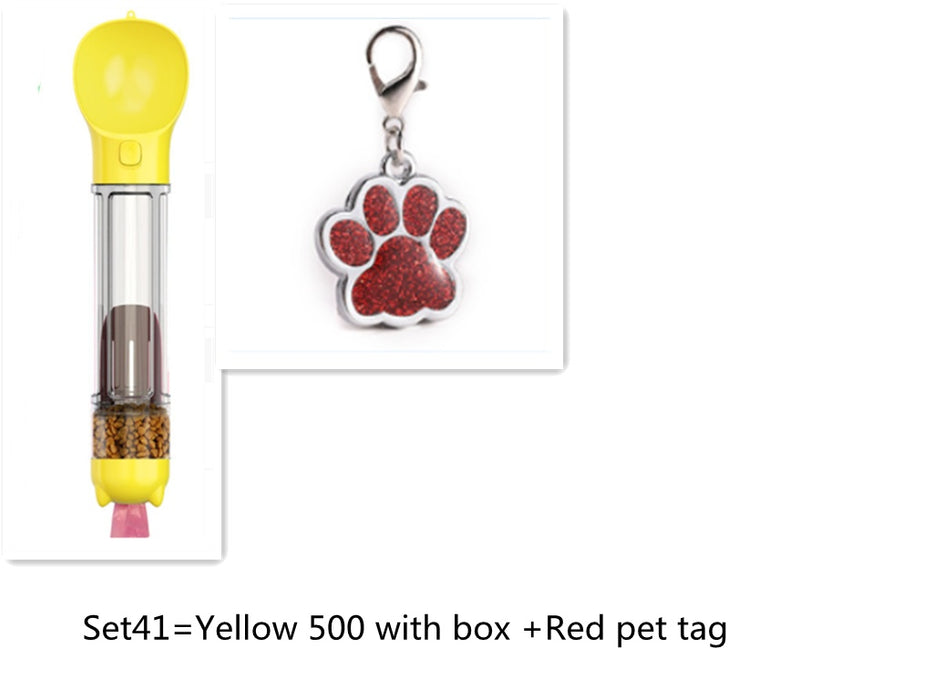 Dog Water Bottle 4 in 1 Portable Pet Water Bowl Dispenser with Dog Whistle, Pet Travel Water Cup with Food Container