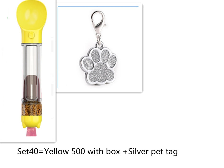 Dog Water Bottle 4 in 1 Portable Pet Water Bowl Dispenser with Dog Whistle, Pet Travel Water Cup with Food Container